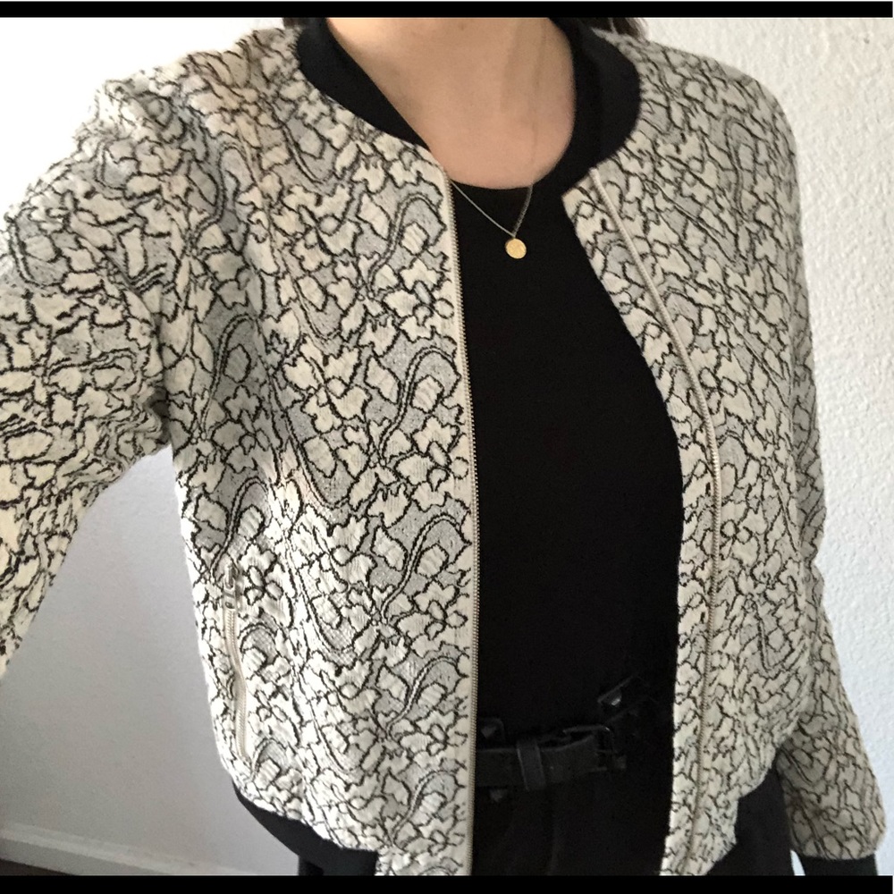 Black and white floral bomber jacket